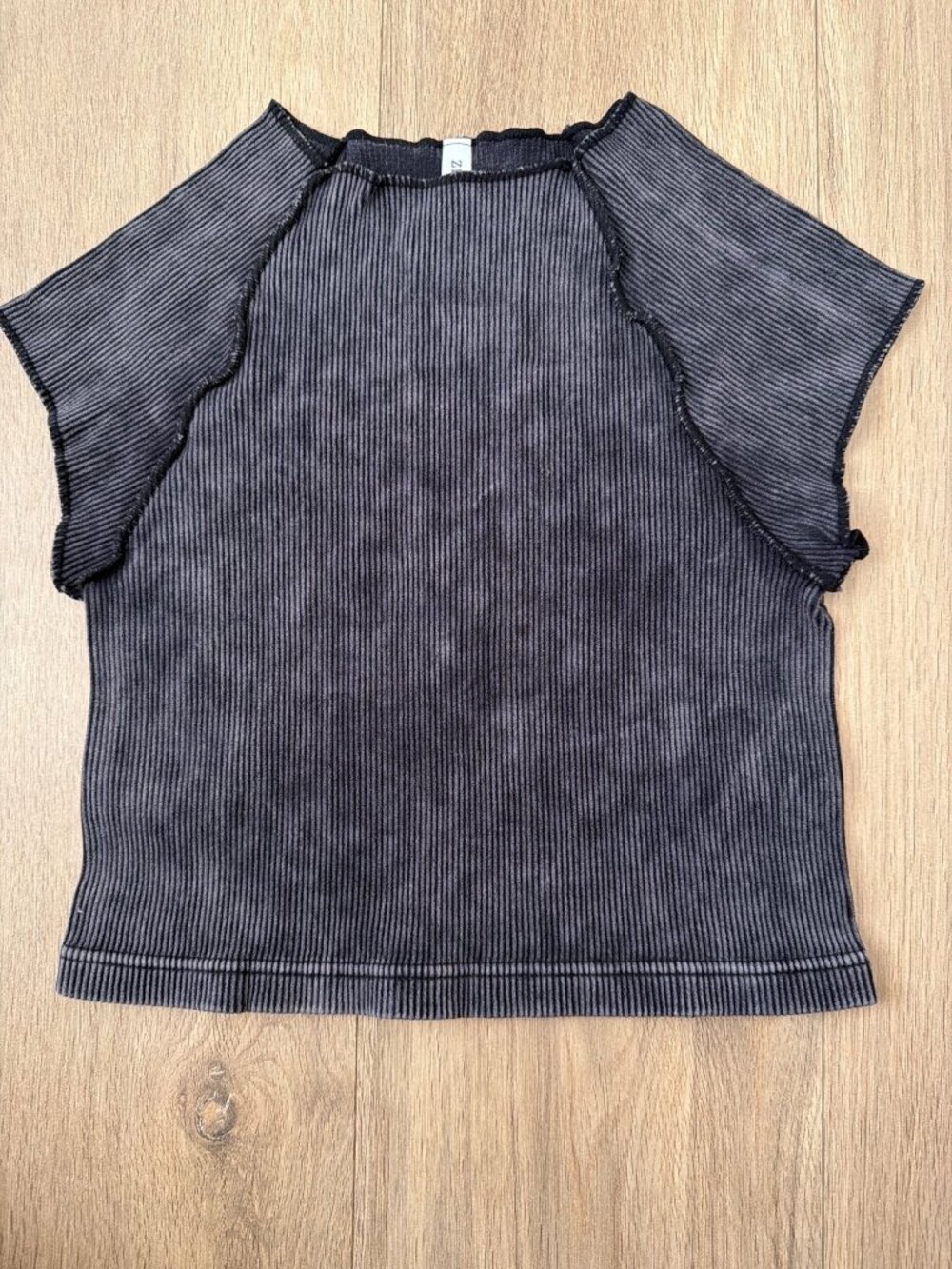Zenana L/XL Black Ribbed Short Sleeve Top